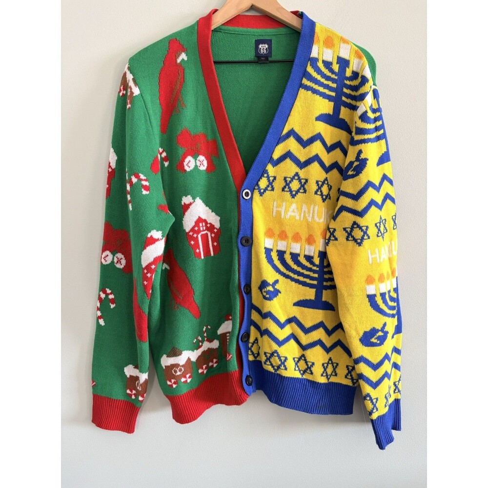 Vintage Route 66 Ugly Cardigan Sweater Hanukkah Christmas Men's Size Large